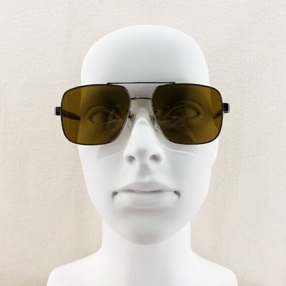 Gucci GG0529 Squared Aviator Sunglasses Silver Brown OS main image 8